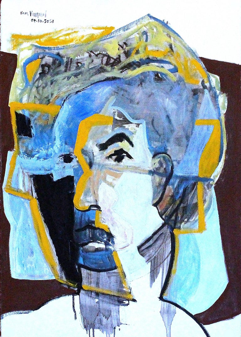 André François van Vuuren Abstract Painting - Expressionist Portrait Oil Painting on Paper "An Uncertain Future"