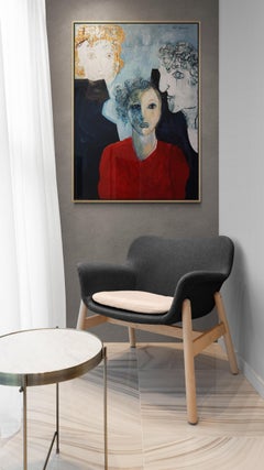 Expressionist Portrait Oil Painting Pastel Blue and Red "The Muse Imagined"