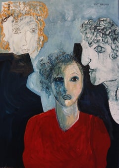 Expressionist Portrait Oil Painting Pastel Blue and Red "The Muse Imagined"