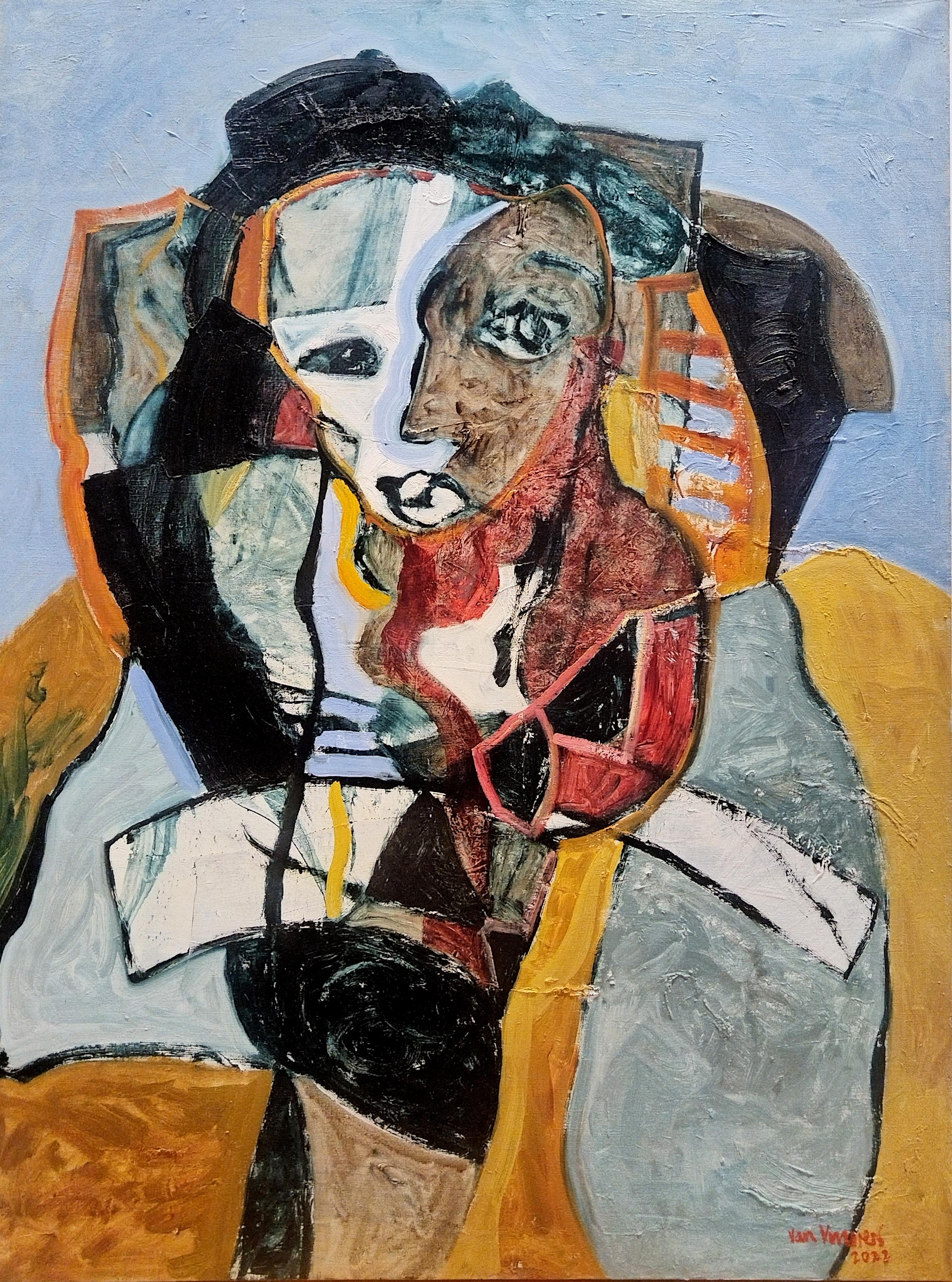 André François van Vuuren Abstract Painting - Expressionist Portrait Oil Painting "Woman Seated in Yellow Armchair"