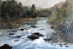 Extra Large Expressive Tranquil Earthy Landscape Oil Painting "Elands River"