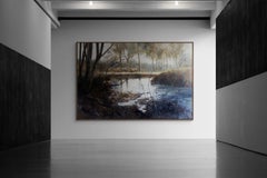 Extra Large Expressive Tranquil Earthy Landscape Oil Painting "Lost Stream"