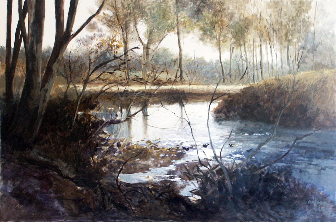 Lost Stream - Oversized Landscape Oil Painting, Earthy Tones