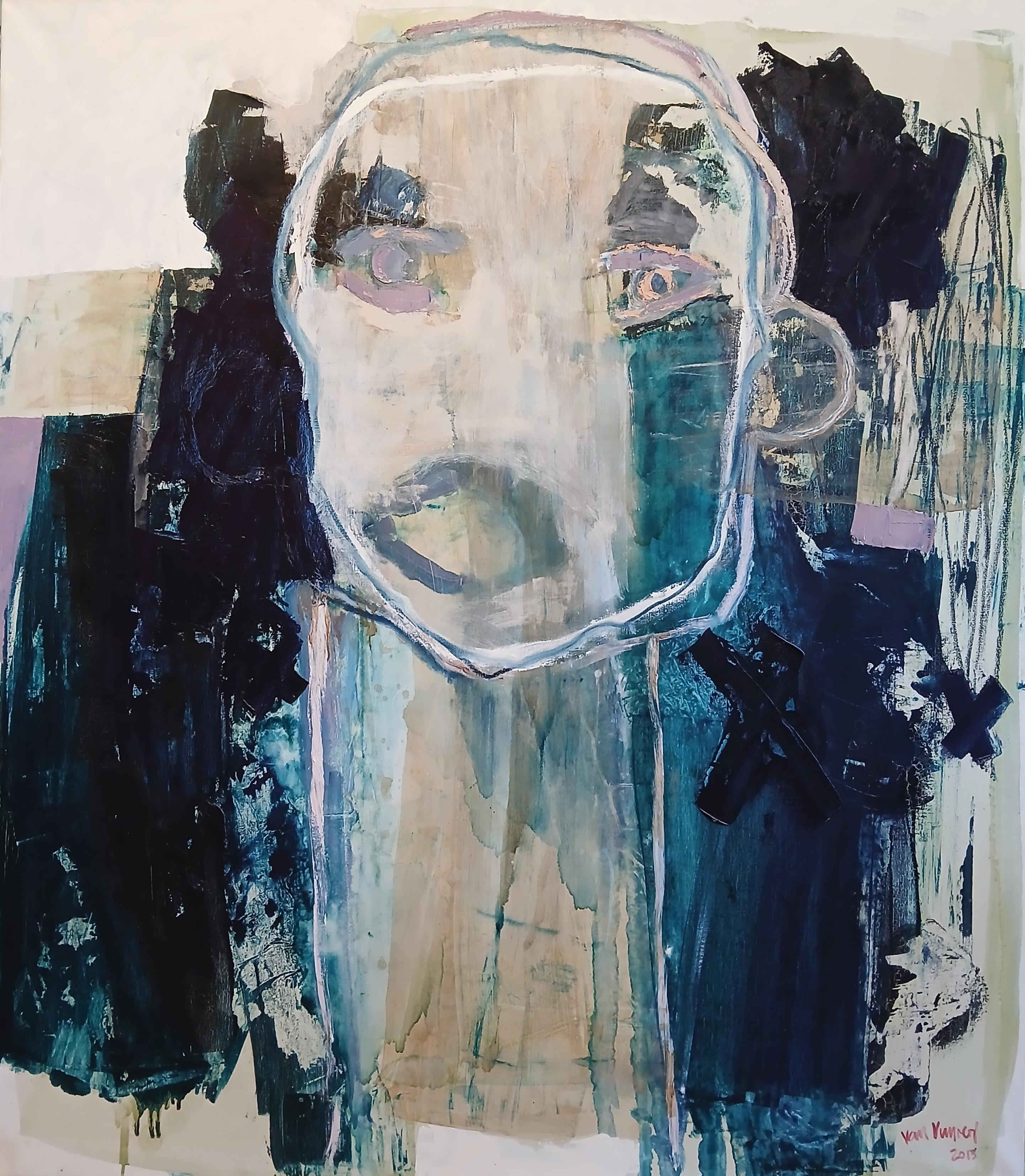 Large Abstract Expressionist Portrait Oil Painting on Linen Canvas