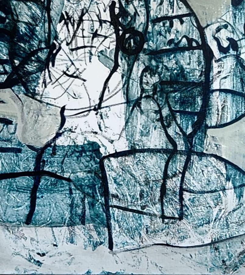 Grande peinture à l'huile expressionniste abstraite bleu-vert « Sans titre » - Contemporain Painting par André François van Vuuren