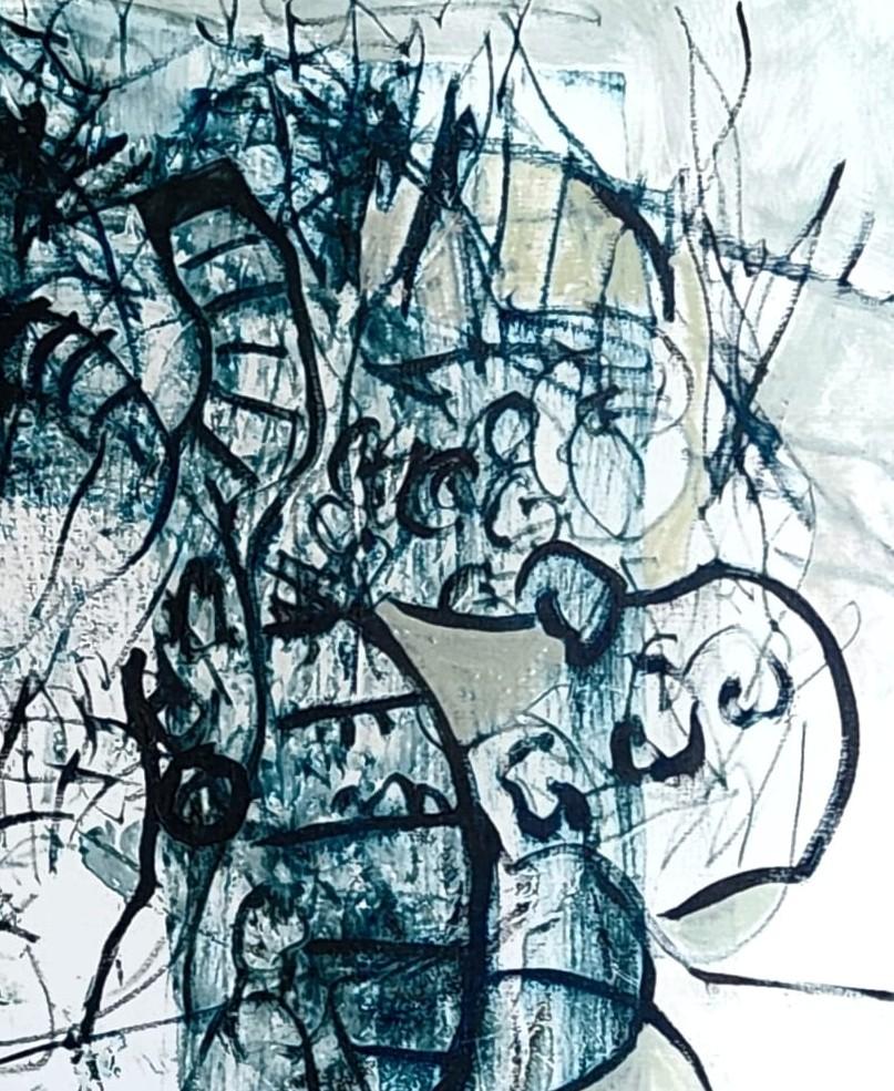 Grande peinture à l'huile expressionniste abstraite bleu-vert « Sans titre » - Bleu Abstract Painting par André François van Vuuren