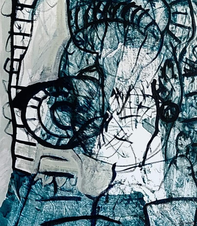 Unique, grand portrait abstrait peint à l'huile sur toile de lin belge, tendue sur un châssis en bois. Prêt à être accroché. Encadrement sur demande.