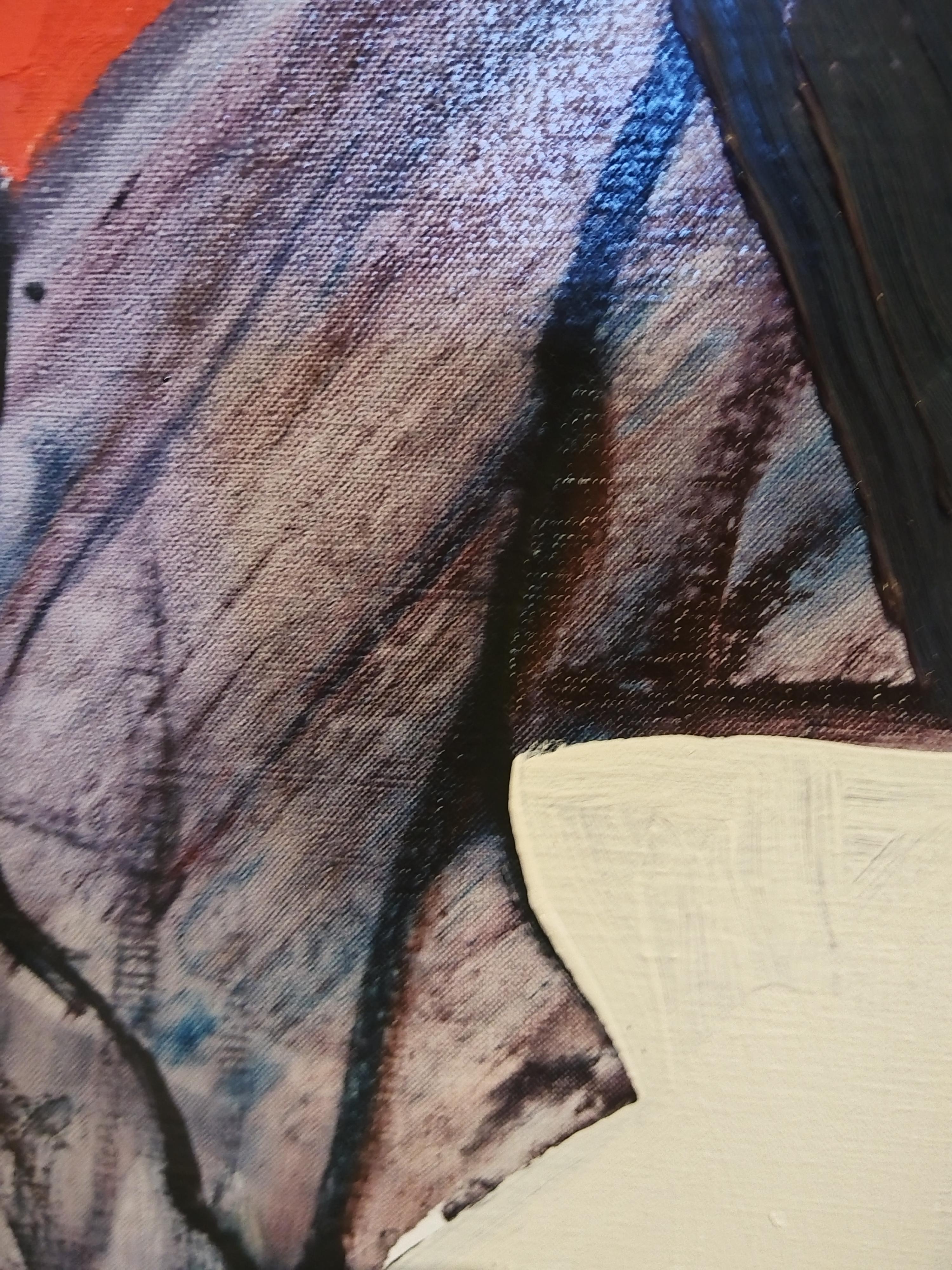 Grande ritratto espressionista colorato dipinto ad olio 