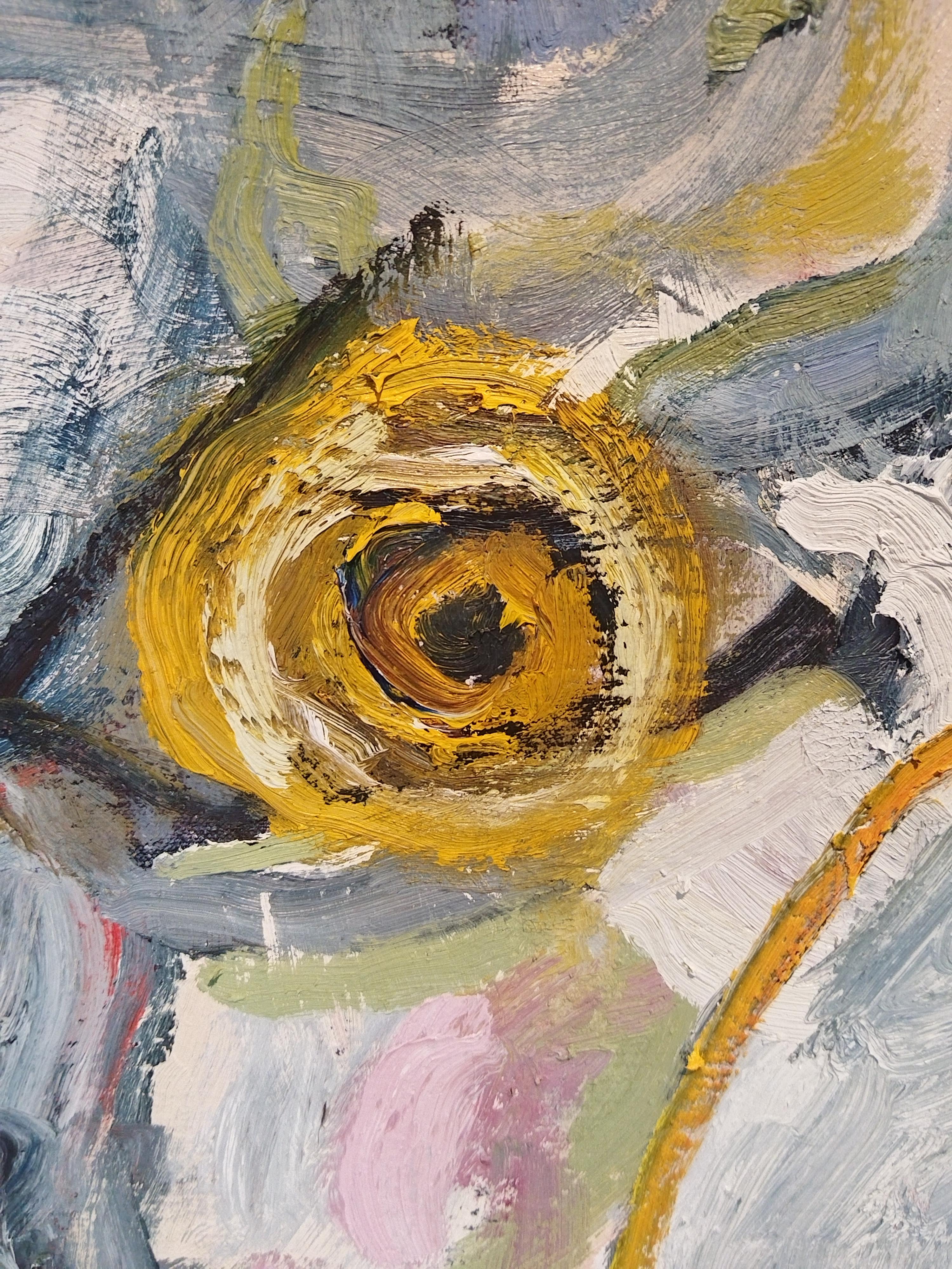 Grande ritratto espressionista colorato dipinto ad olio 