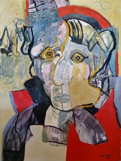 Large Colourful Expressionist Portrait Oil Painting "Woman with Red Coat"
