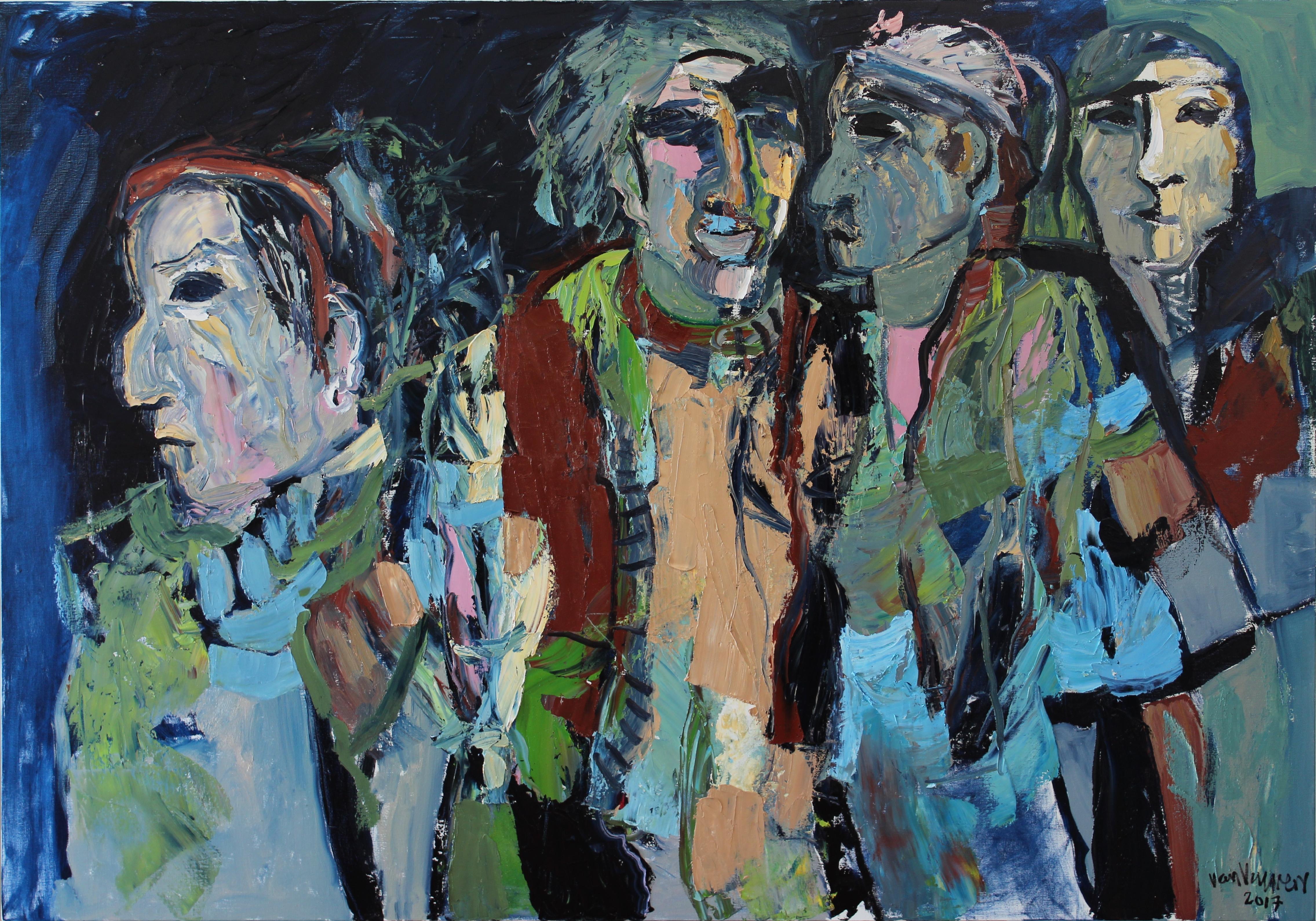 figuratives expressionistisches Ölgemälde „4 Musiker“, Expressionismus