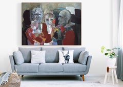 Large Expressionist Figurative Oil Painting "Three Accusers"