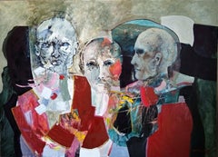 Gran óleo figurativo expresionista "Tres acusadores"