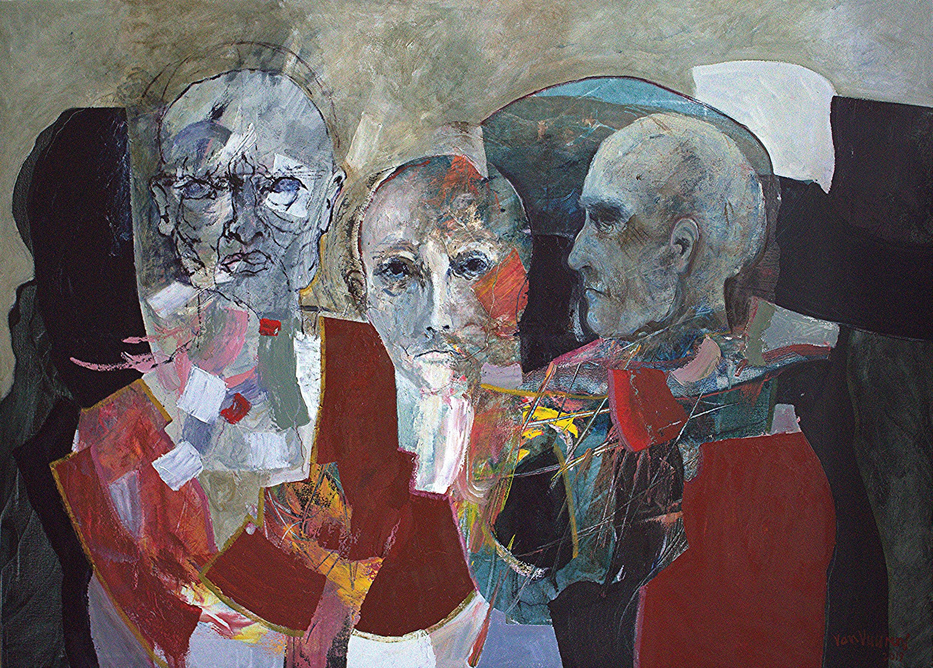 Large Expressionist Figurative Oil Painting "Three Accusers"
