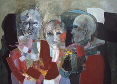 Grande peinture à l'huile figurative expressionniste « Trois Accuseurs »