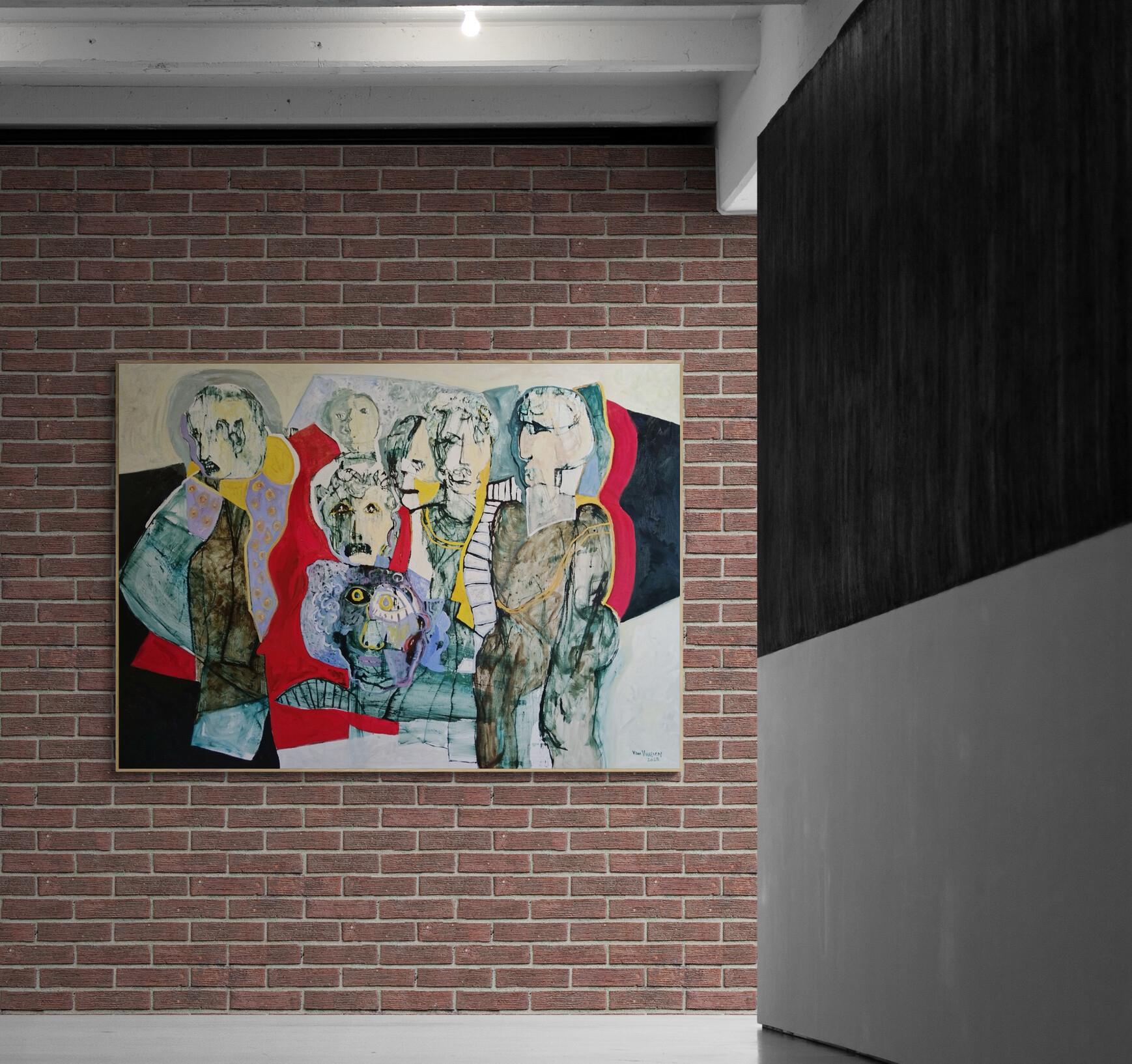 Pittura ad olio figurativa espressionista di grandi dimensioni 
