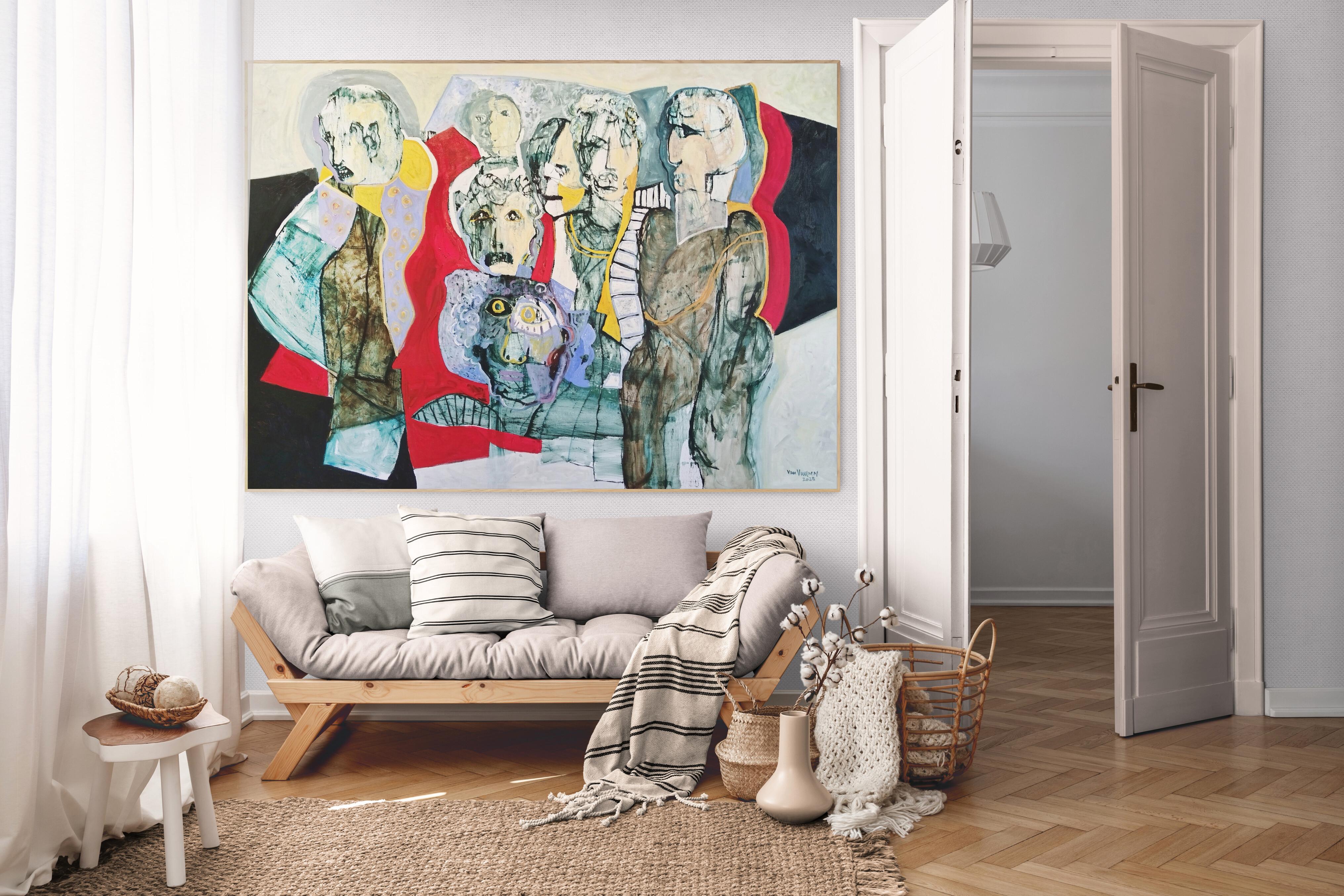 Pittura ad olio figurativa espressionista di grandi dimensioni 