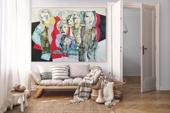 Gran óleo figurativo expresionista "Figuras que siguen"