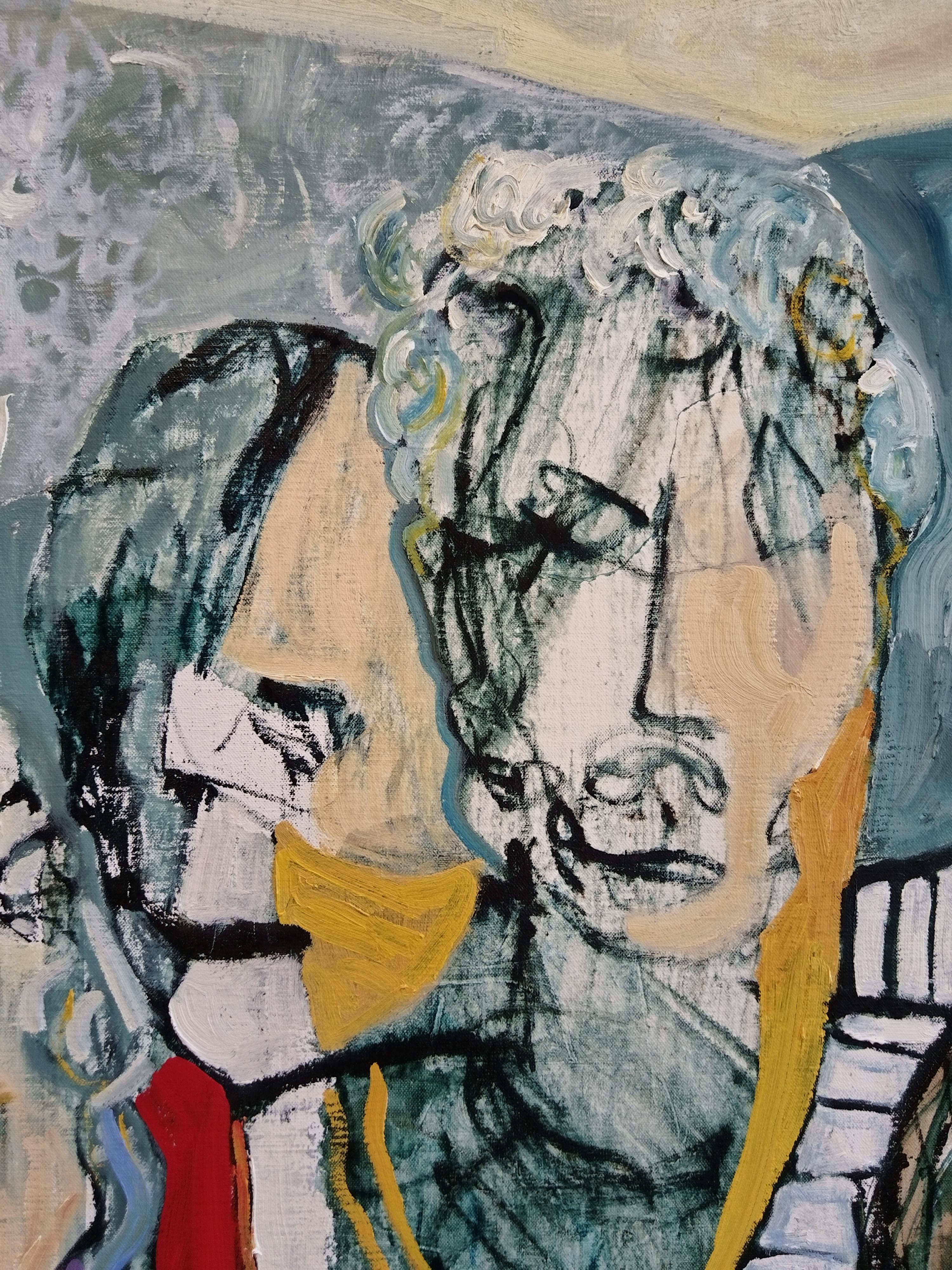 Pittura ad olio figurativa espressionista di grandi dimensioni 