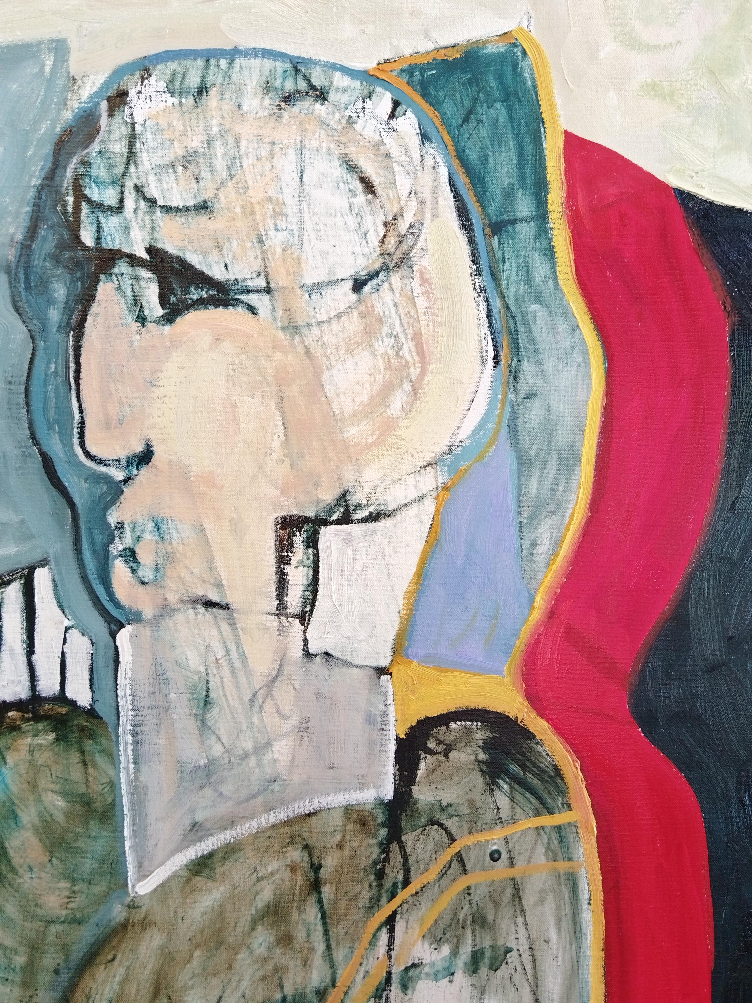 Pittura ad olio figurativa espressionista di grandi dimensioni 