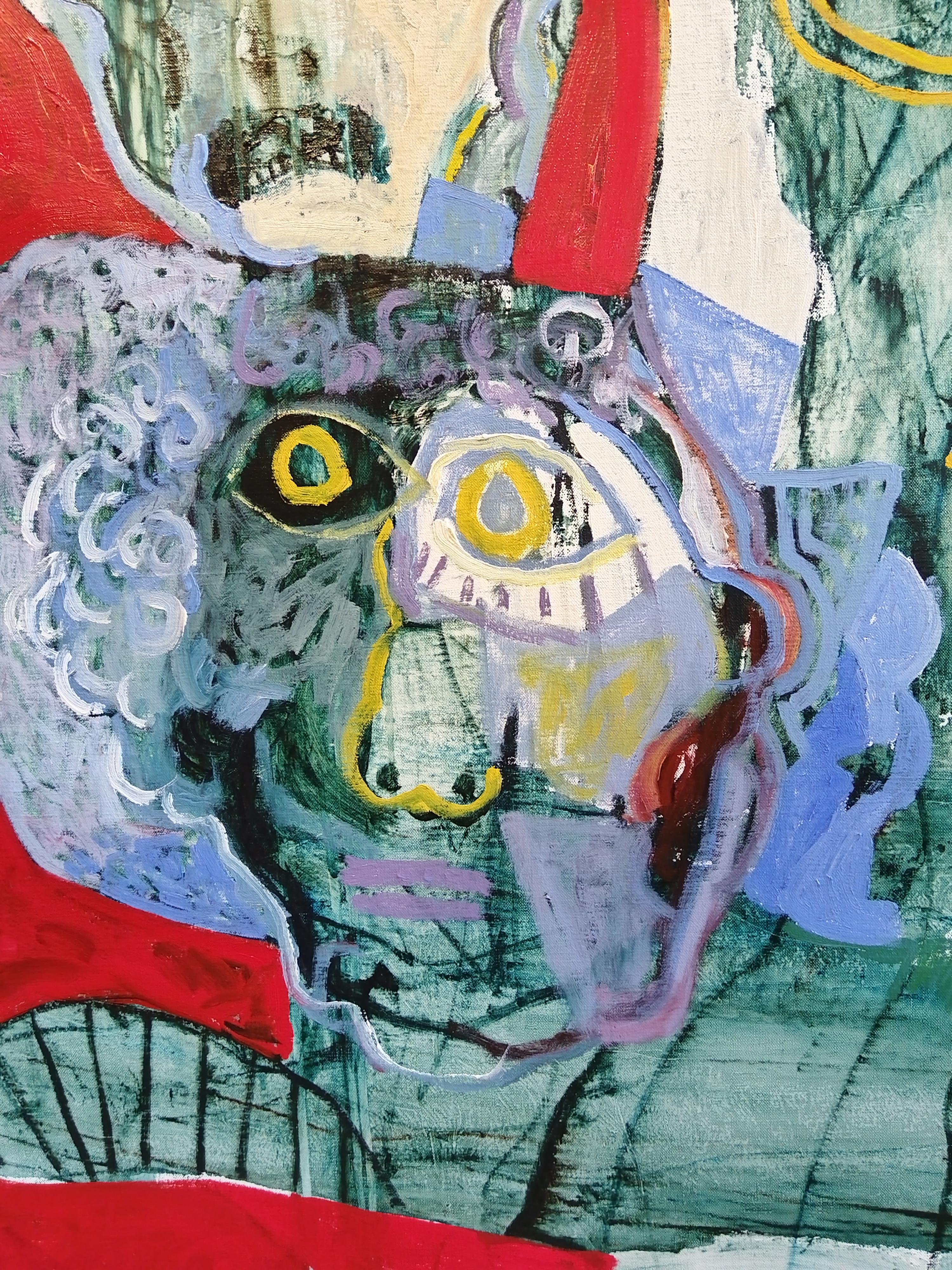 Questo dipinto a olio su tela di lino belga dai colori vivaci raffigura persone e situazioni con cui l'artista ha avuto contatti. Sebbene le opere non siano, in senso stretto, ritratti di persone specifiche, rappresentano i sentimenti interiori
