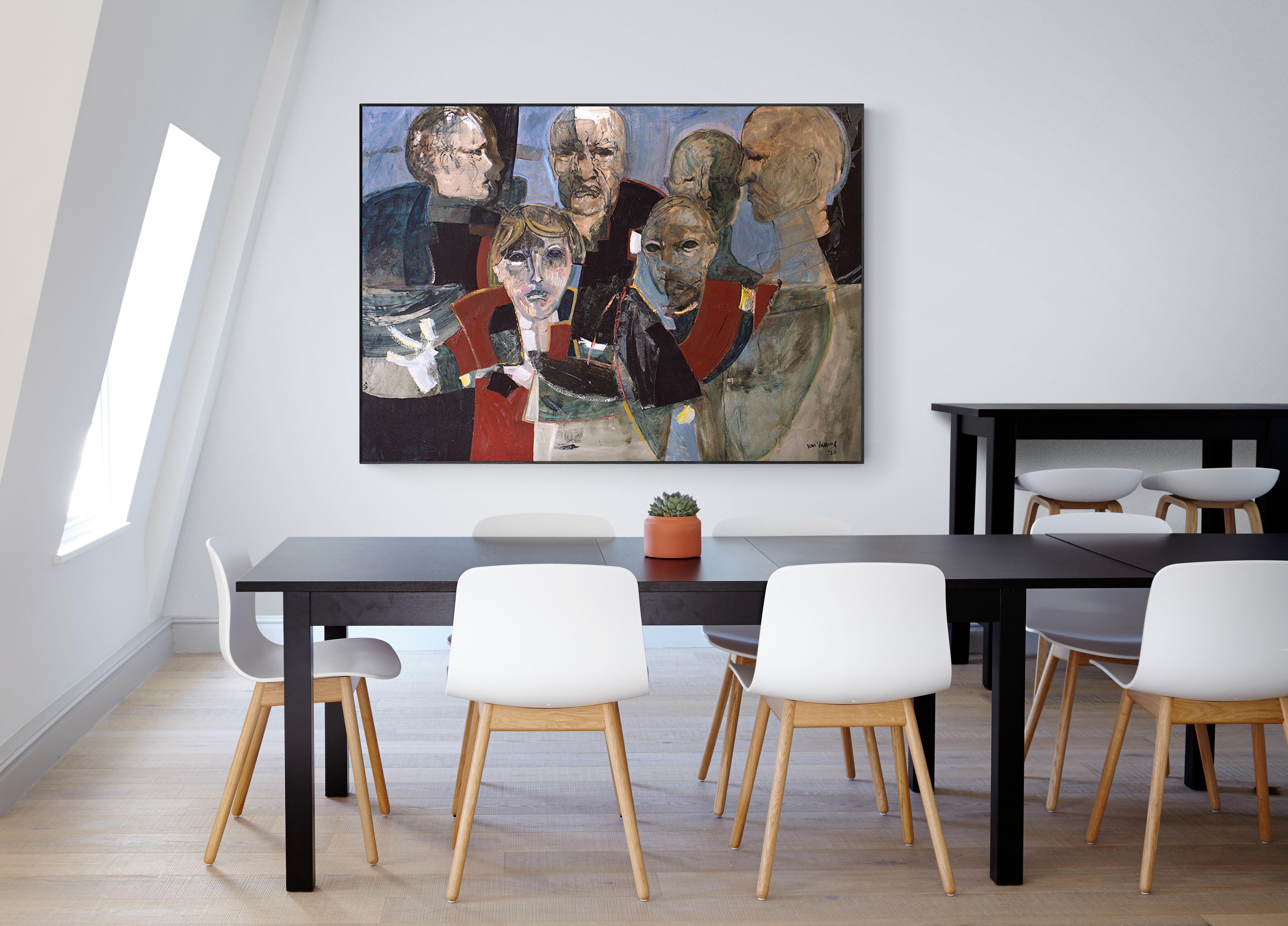 This oil painting on Belgian linen canvas depicts people and situations with whom the artist have had contact. Whilst the works are not strictly speaking, portraits of specific people, they are the artist's perceived inner feelings of the subject