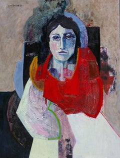 Large Expressionist Portrait Oil Painting "Masquerade 1: Woman with Red Shawl""