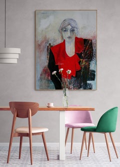 Large Expressionist Portrait Oil Painting "Masquerade 2: Sad Woman"