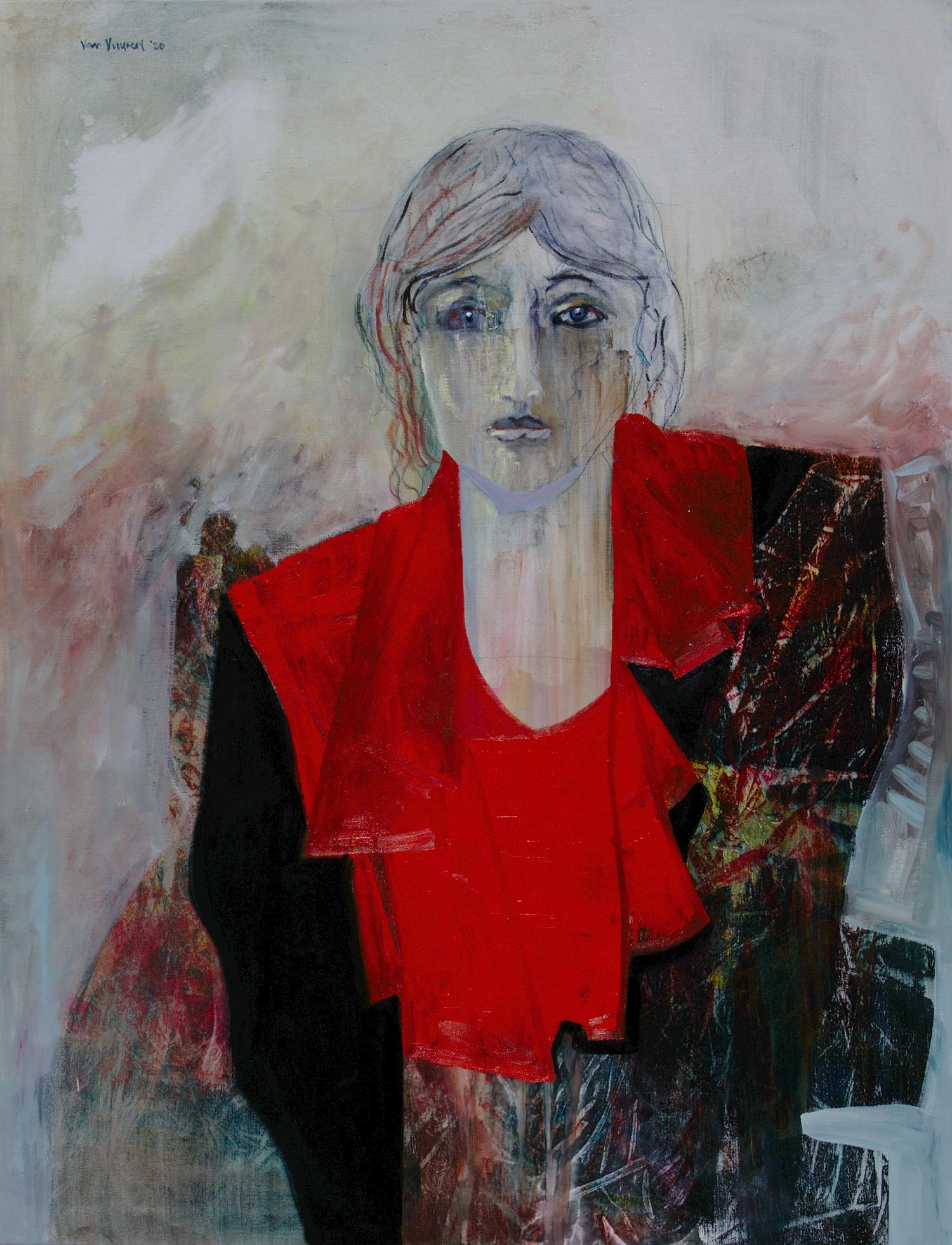 André François van Vuuren Abstract Painting - Large Expressionist Portrait Oil Painting "Masquerade 2: Sad Woman"