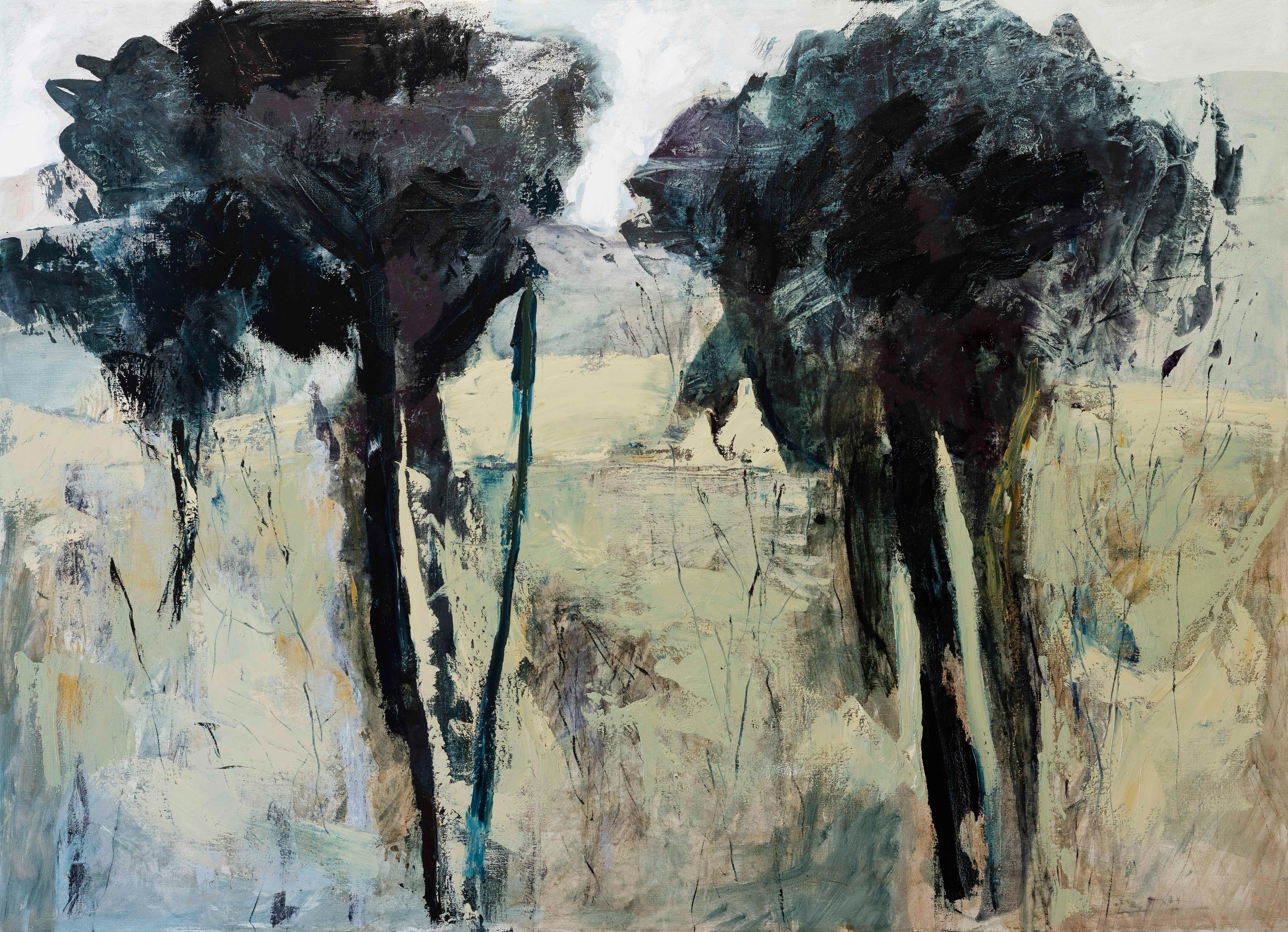 André François van Vuuren Abstract Painting - Large Expressive Landscape Oil Painting "Bushveld Fragments"
