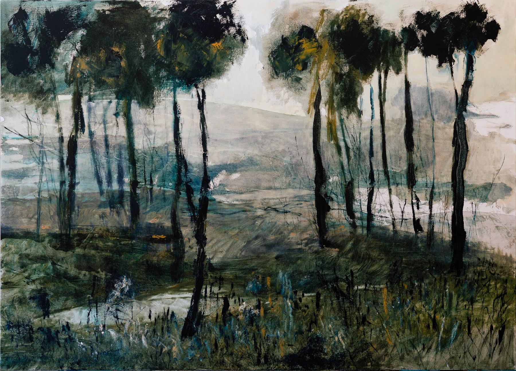 Grande peinture à l'huile de paysage expressionniste « Swartland »