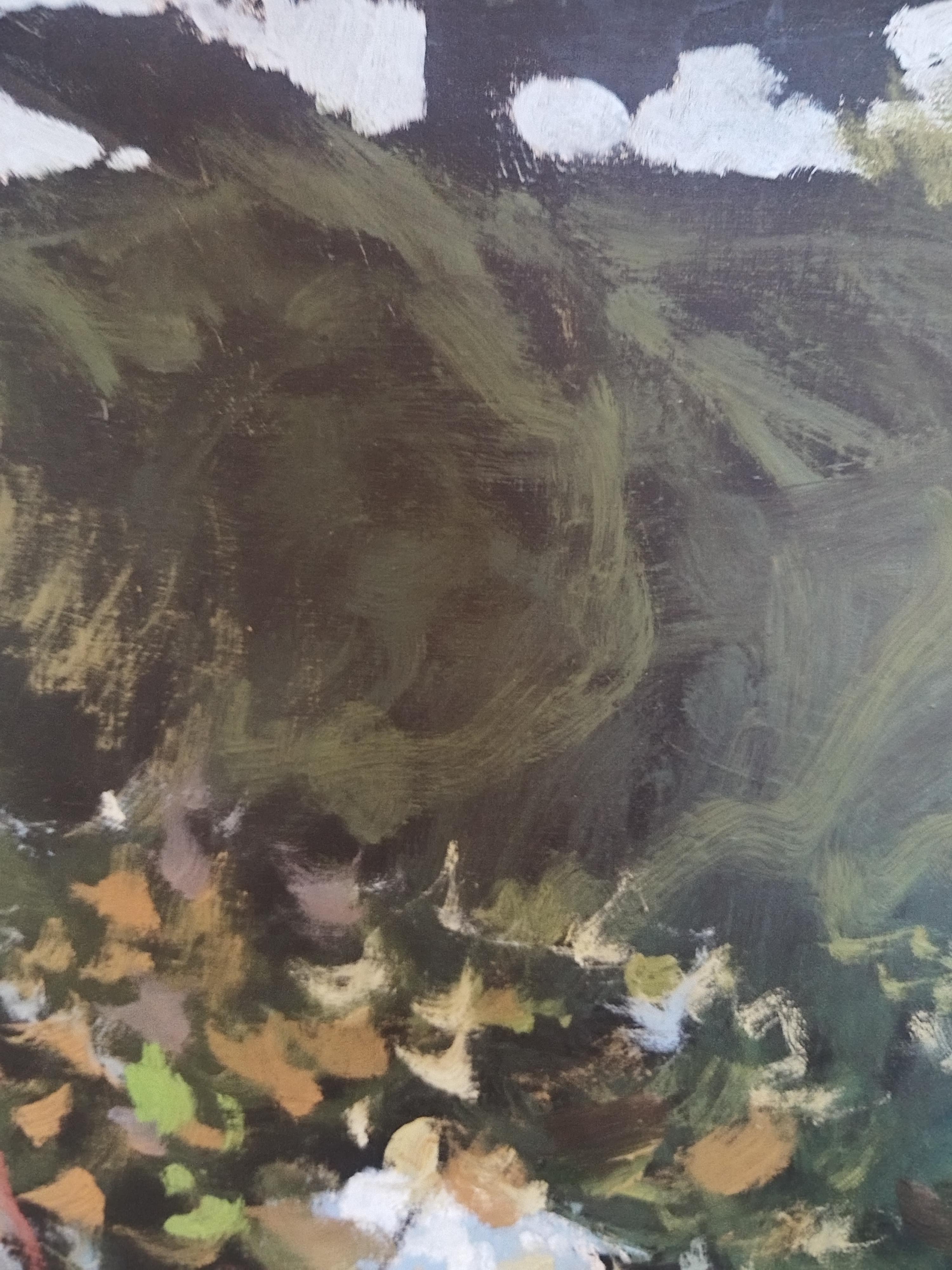 Grande dipinto ad olio di paesaggio espressivo 
