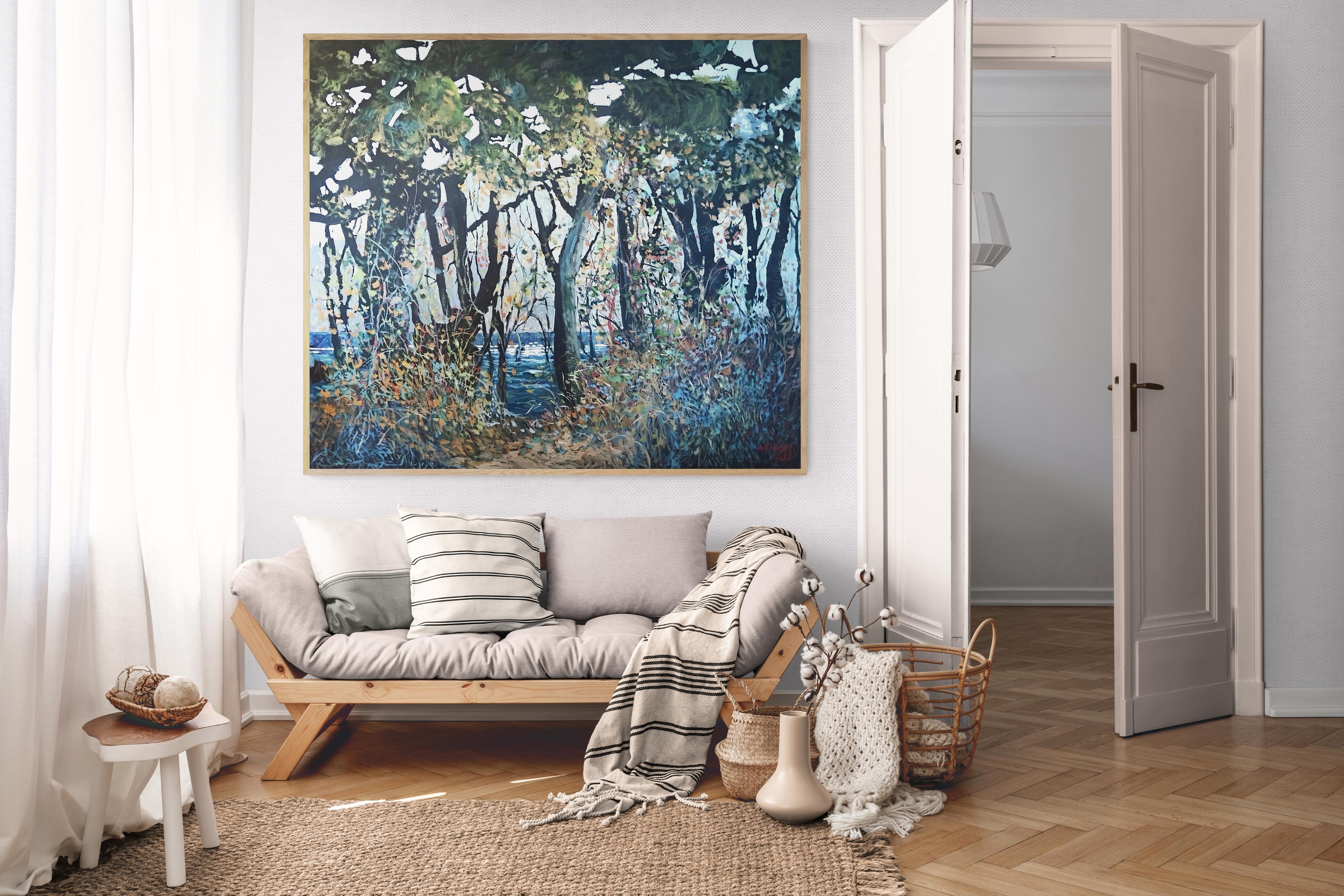 Grande dipinto ad olio di paesaggio espressivo 