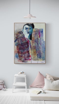 Large Portrait Oil Painting "Masquerade 6: Harlequin With Striped Shirt"