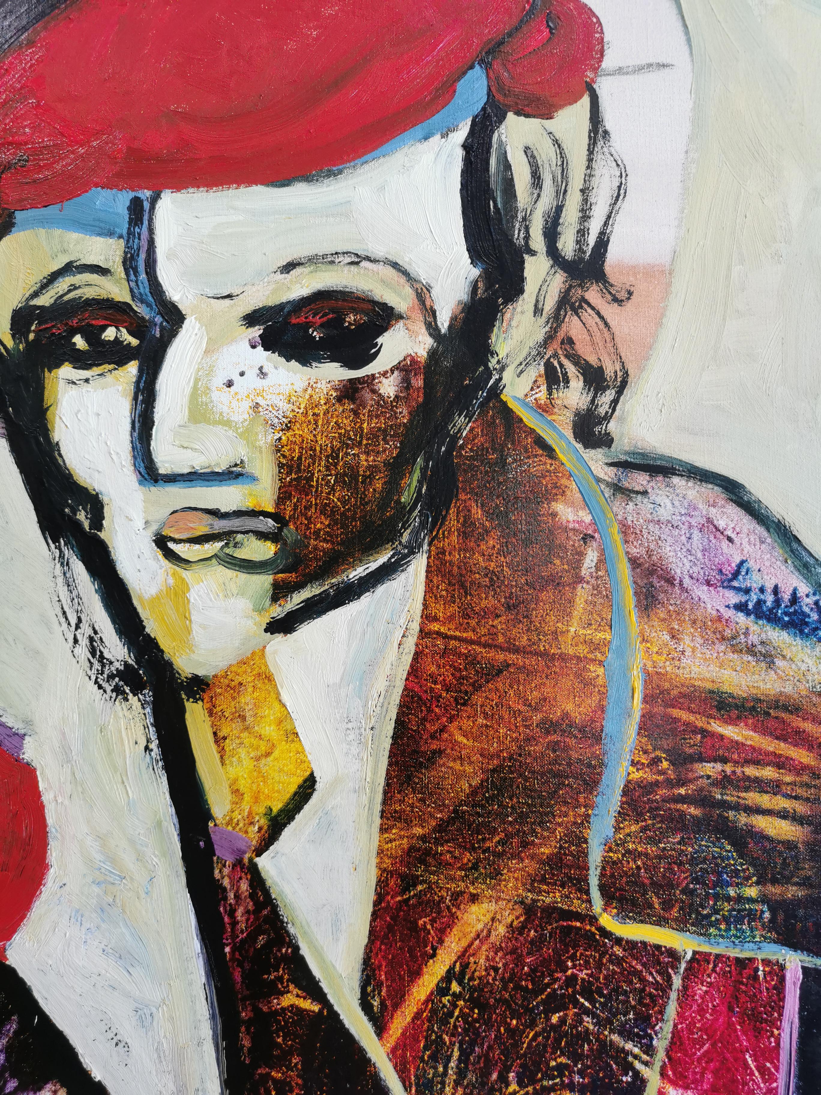 Grande peinture à l'huile expressionniste rouge « Masquerade 7 : Woman » (Femme) en vente 1