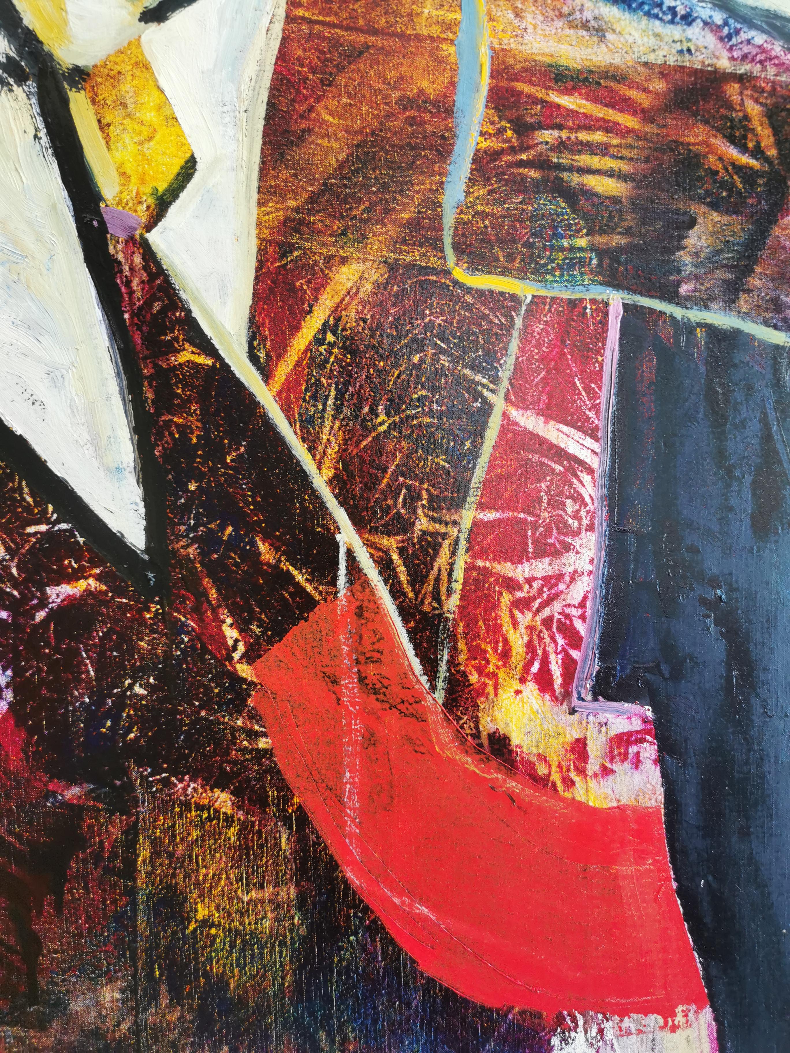 Grande peinture à l'huile expressionniste rouge « Masquerade 7 : Woman » (Femme) en vente 2
