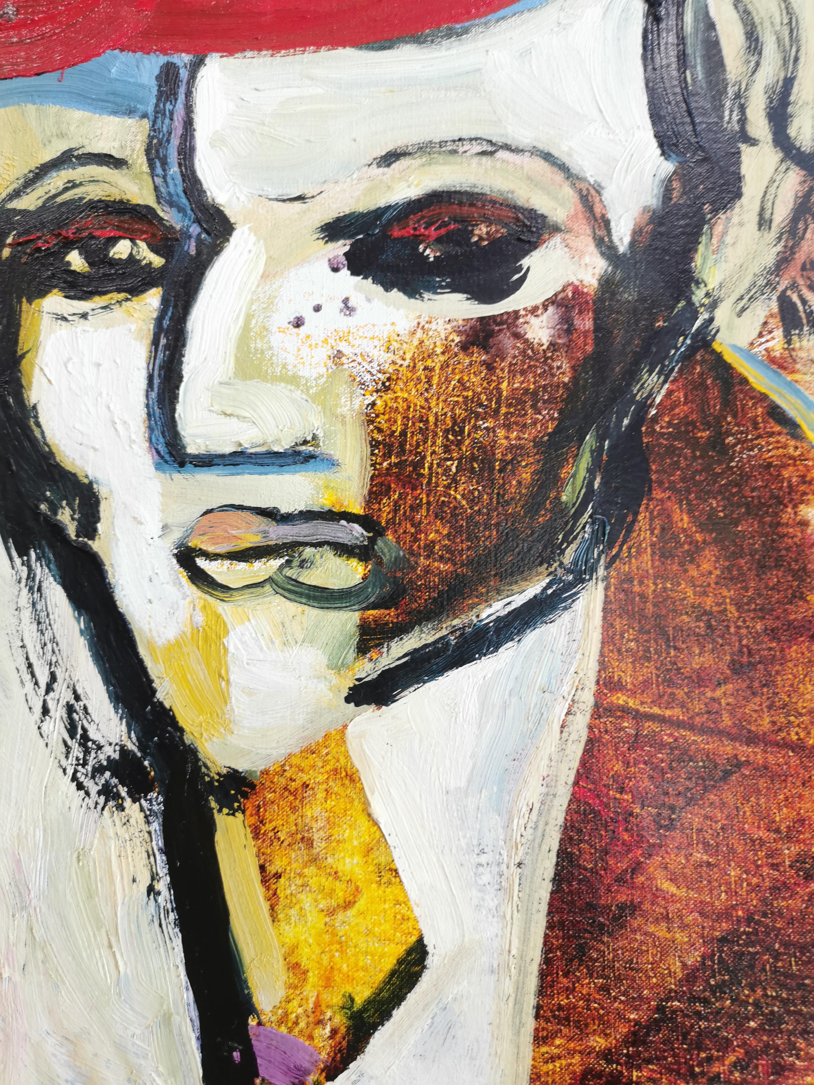 Grande peinture à l'huile expressionniste rouge « Masquerade 7 : Woman » (Femme) en vente 4
