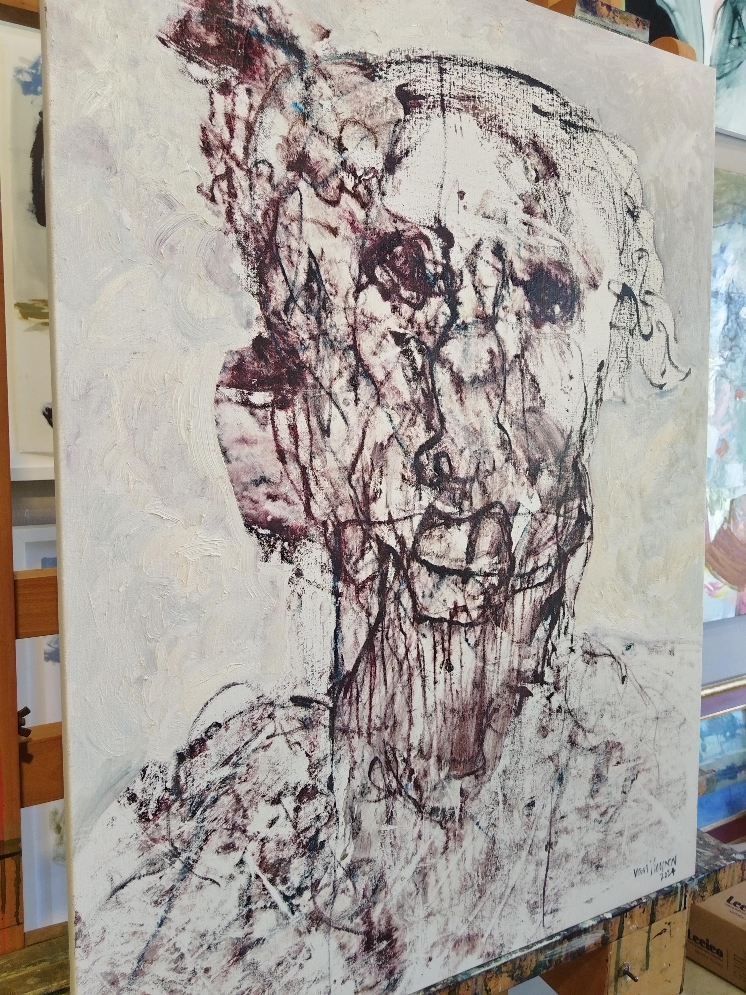 Portrait monochromatique expressionniste, peinture à l'huile 