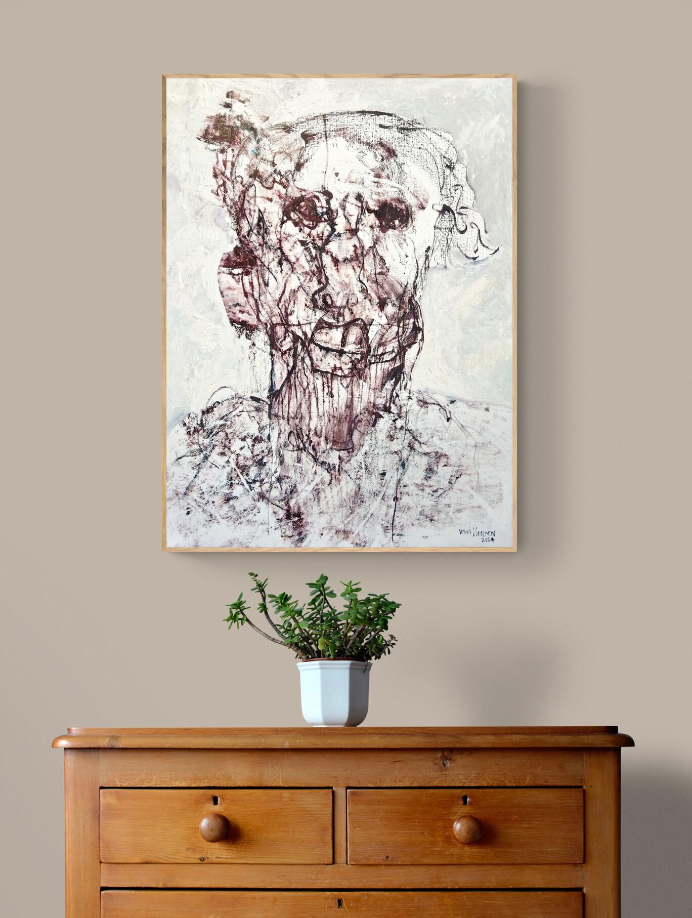 Portrait monochromatique expressionniste, peinture à l'huile 