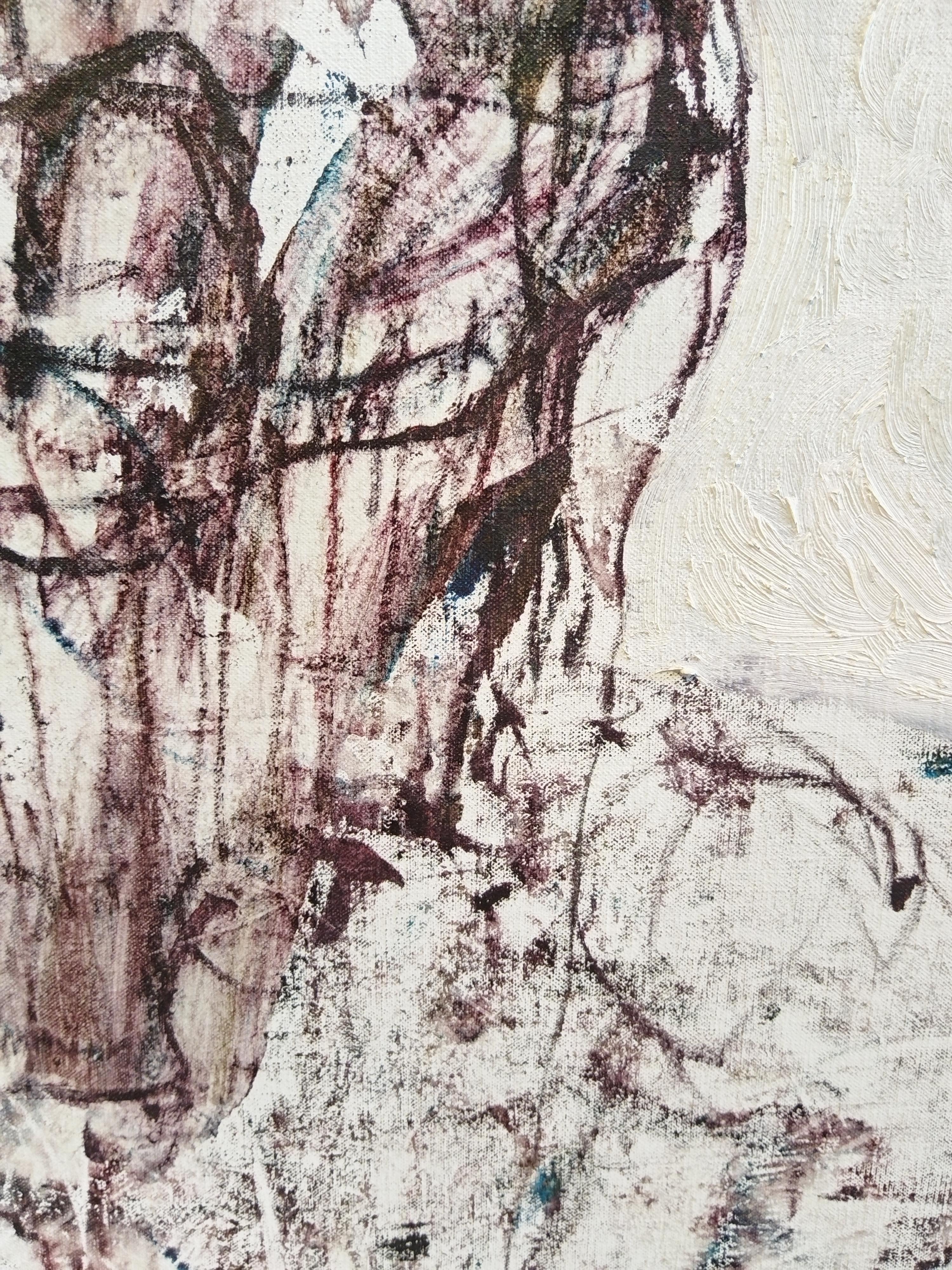 Portrait monochromatique expressionniste, peinture à l'huile 