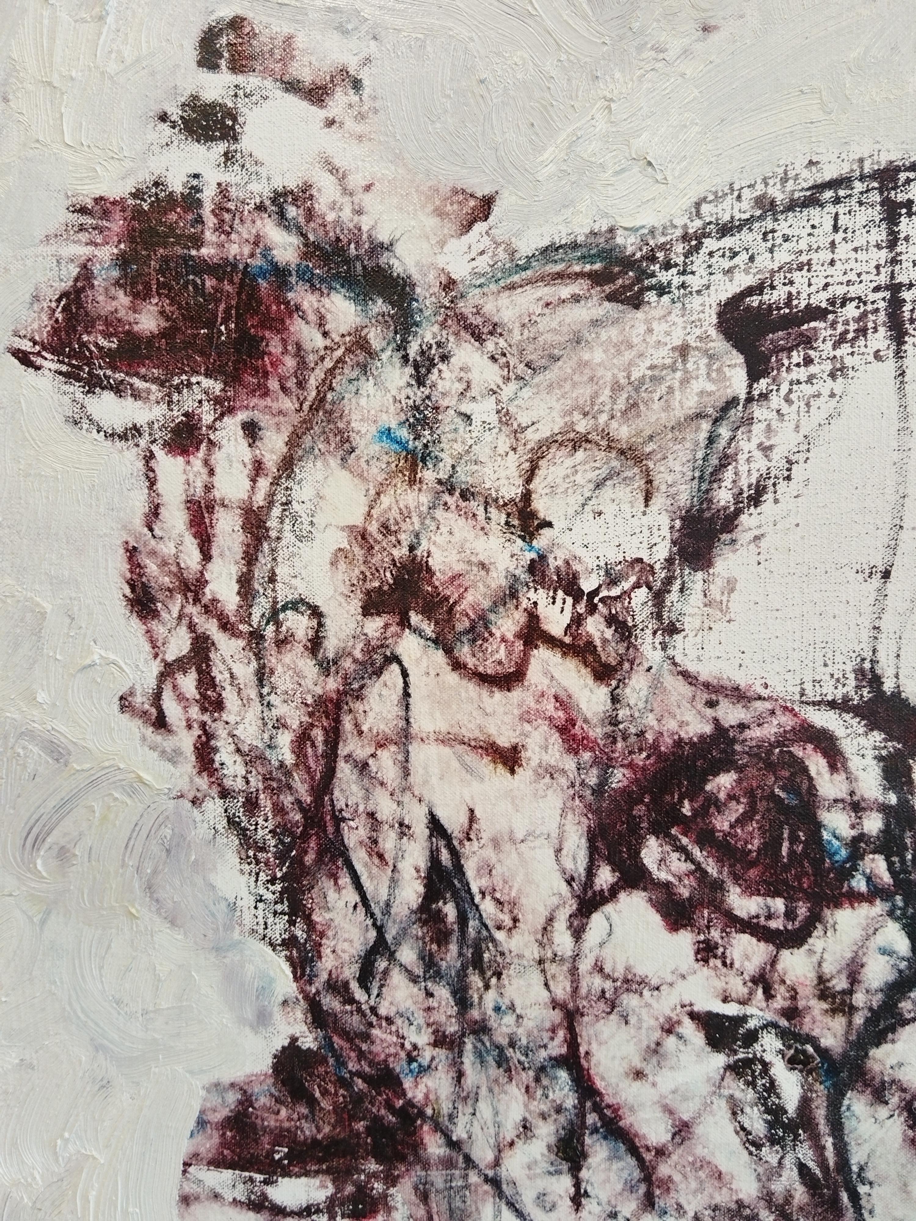 Portrait monochromatique expressionniste, peinture à l'huile 