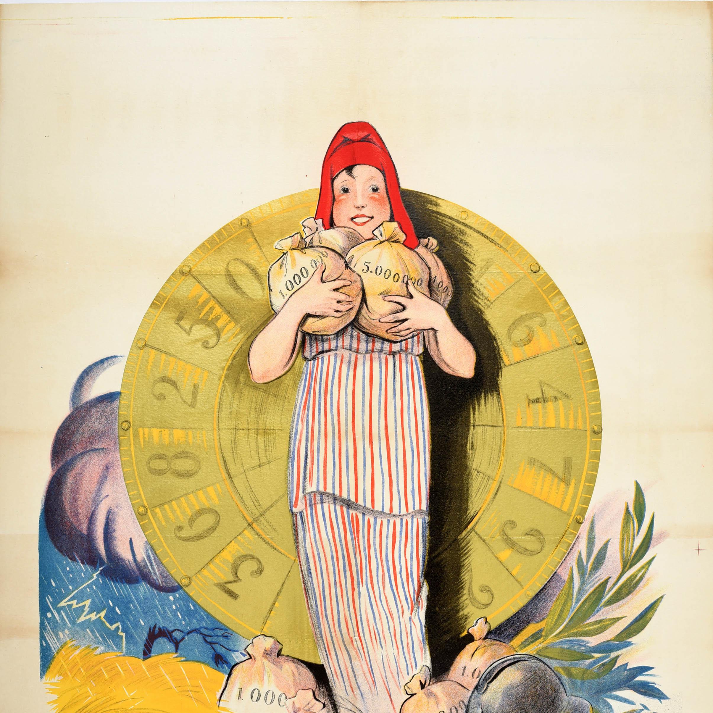 Affiche publicitaire d'origine vintage Loterie Nationale Wheel Of Fortune Andre Art - Beige Print par Andre Galland