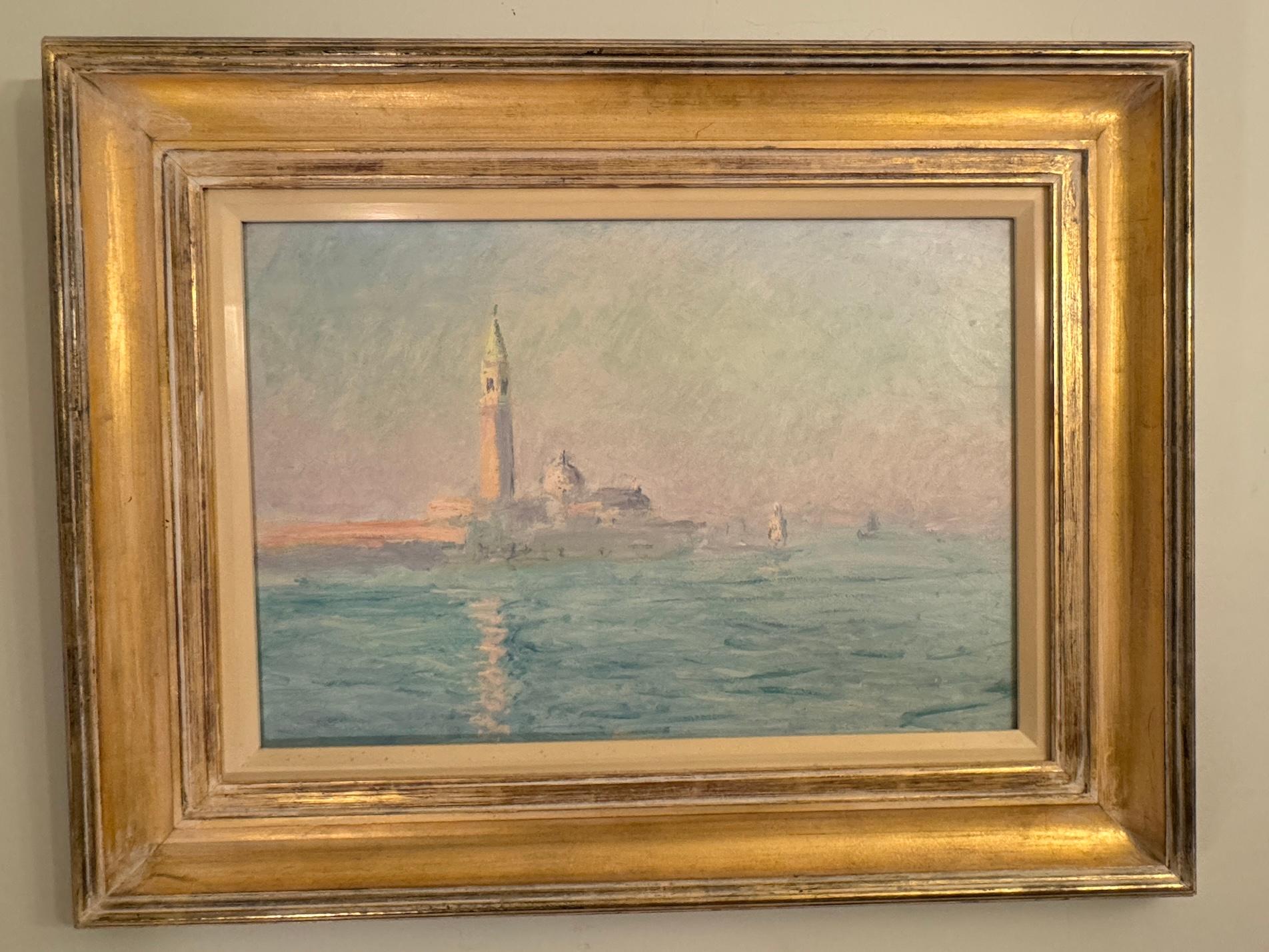 Early 20th century French Impressionist landscape, St.Marks, Venice at Sunrise - Brown Figurative Painting by André Georges Barbier