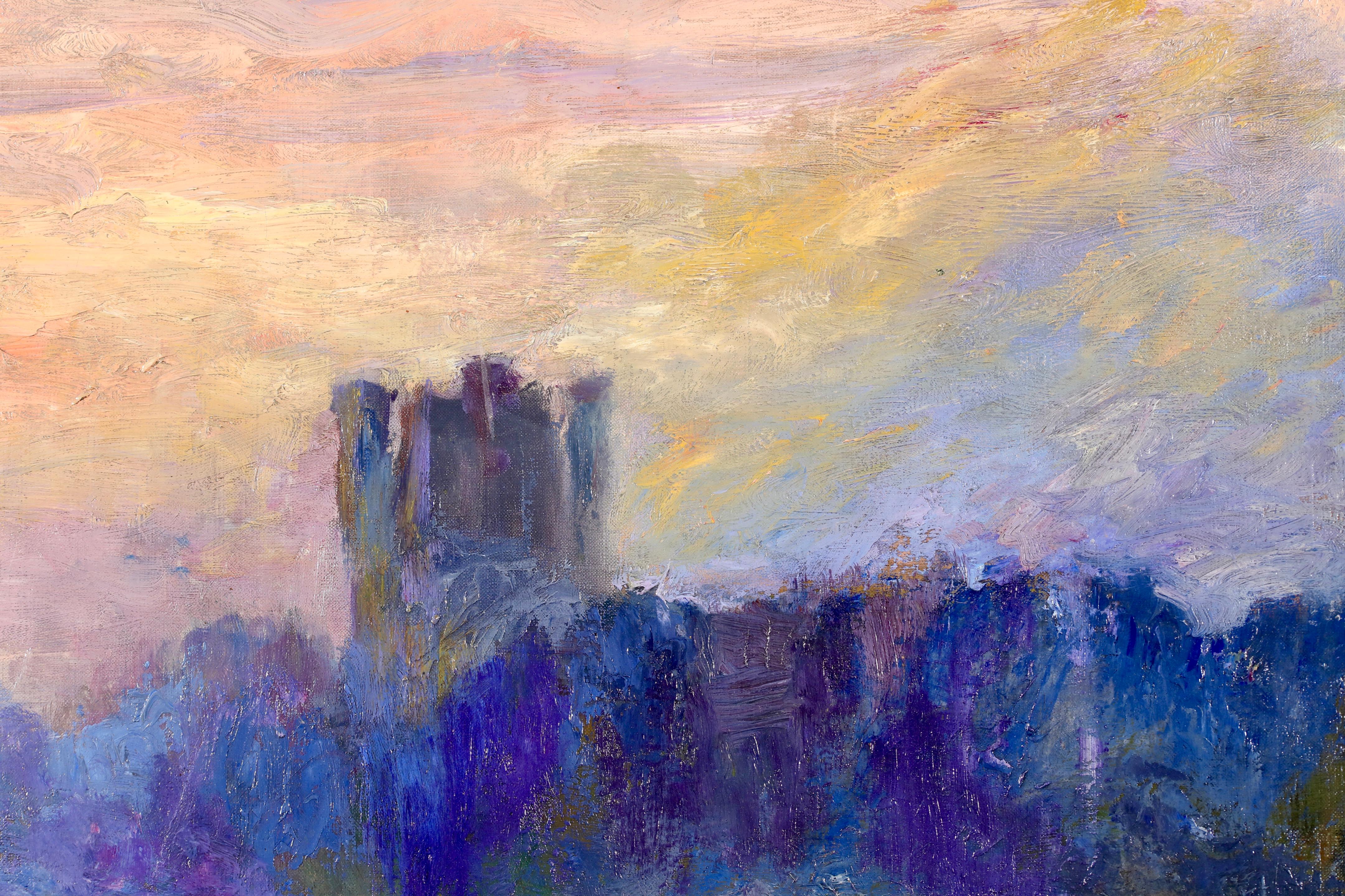 Ponte di Waterloo - Tramonto - Paesaggio ad olio post impressionista di Andre Barbier 1