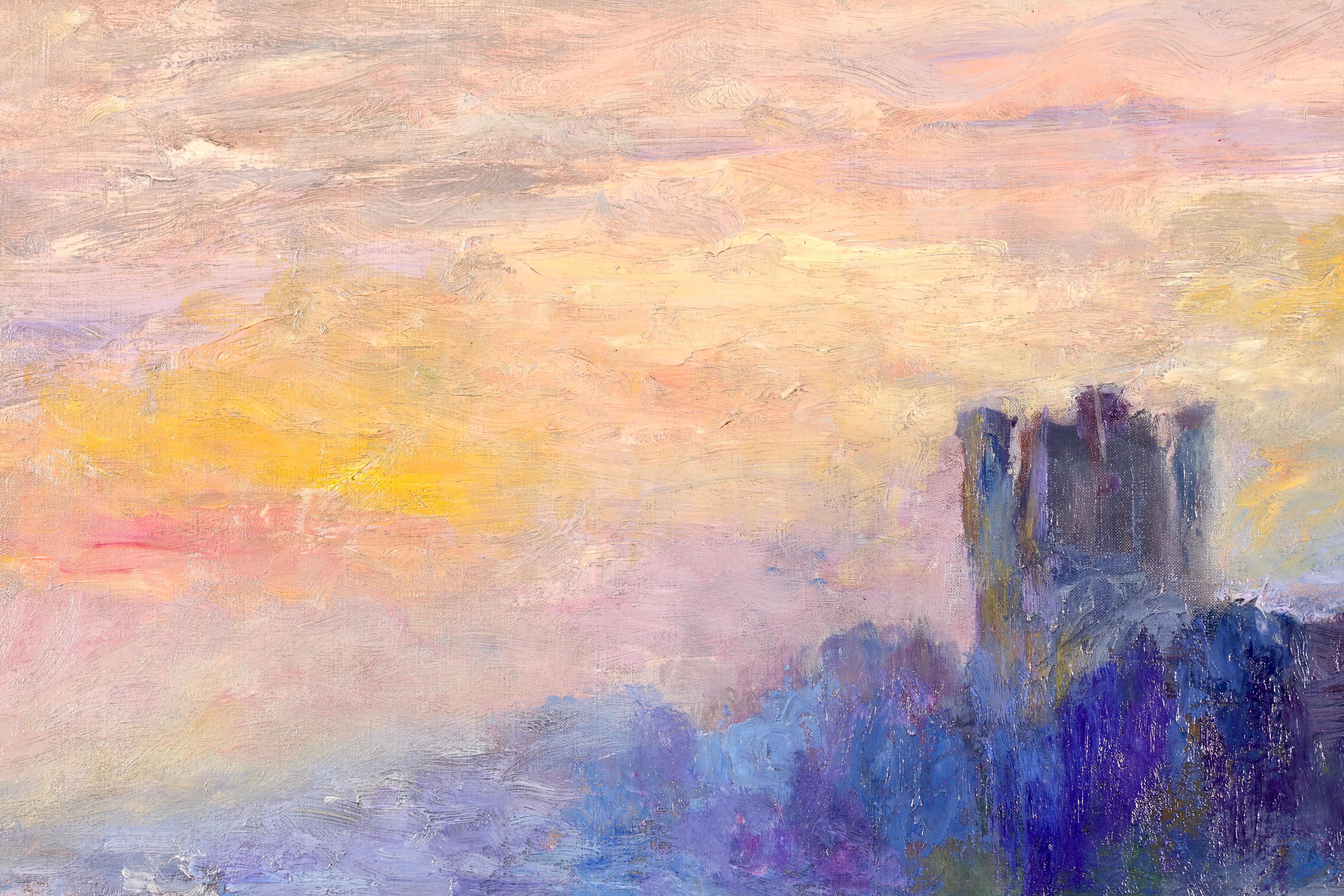 Ponte di Waterloo - Tramonto - Paesaggio ad olio post impressionista di Andre Barbier 2