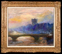 Ponte di Waterloo - Tramonto - Paesaggio ad olio post impressionista di Andre Barbier