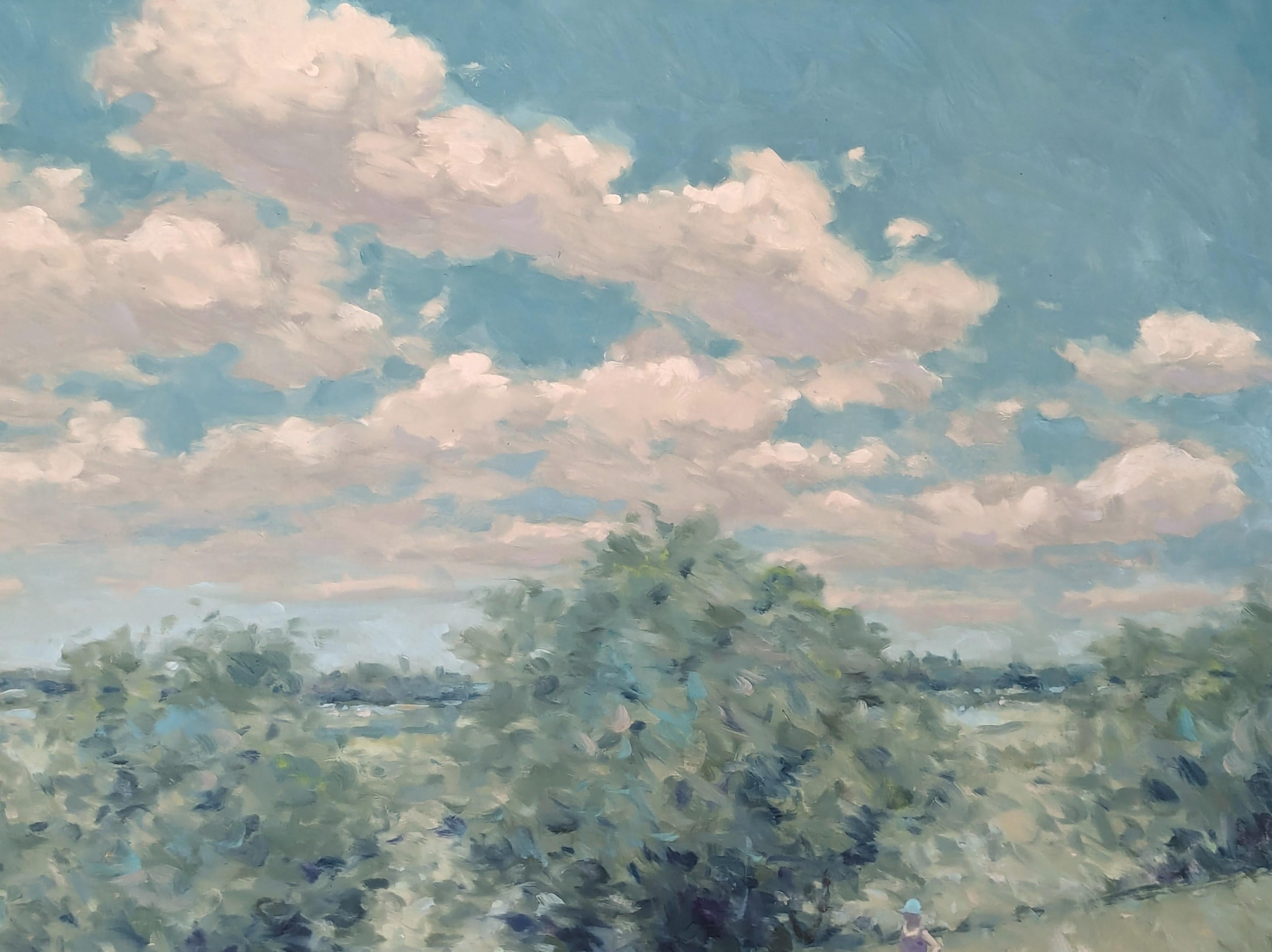 American Impressionist Painting of Women Standing in an Open Field Landscape For Sale 1