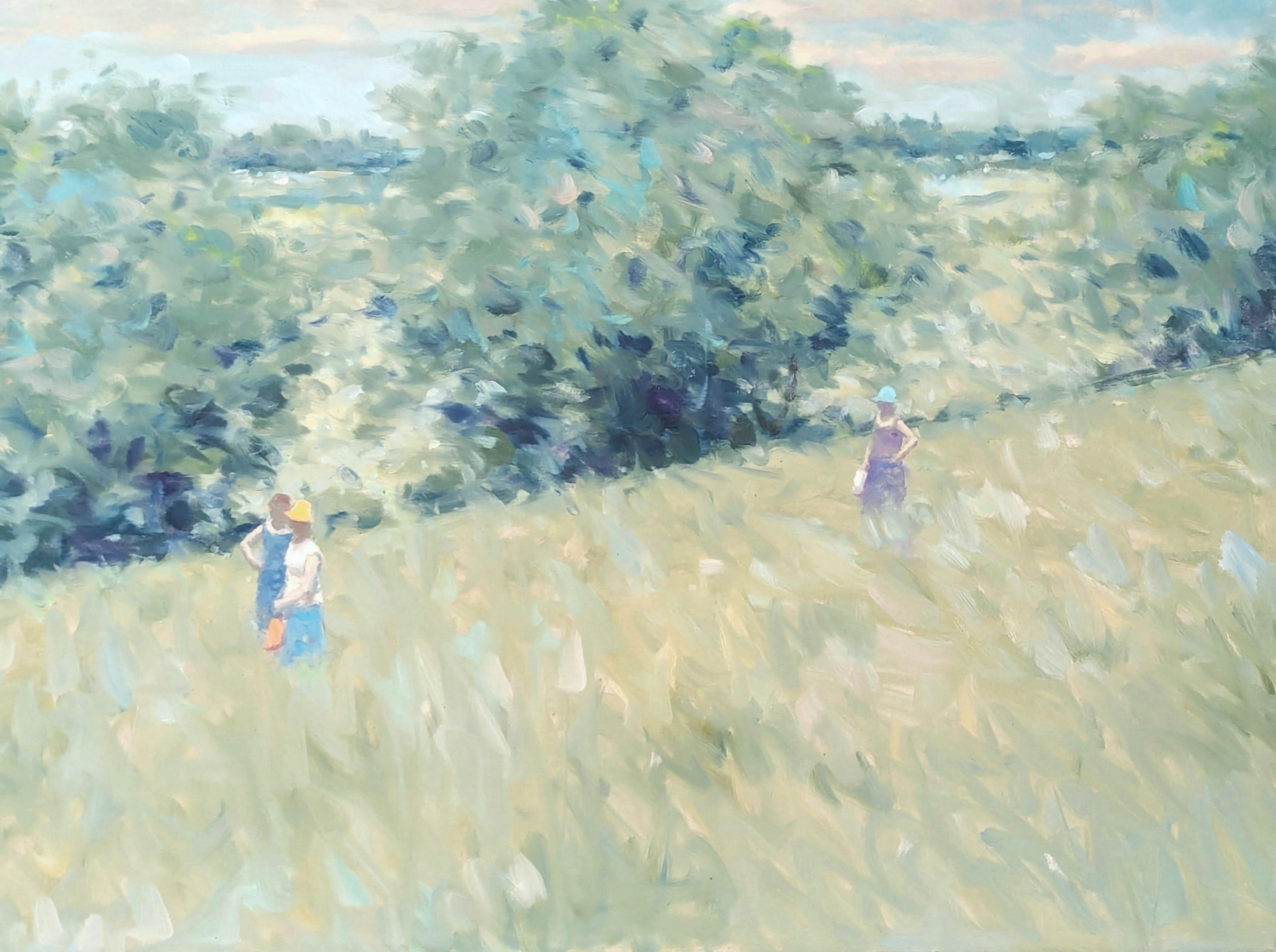 American Impressionist Painting of Women Standing in an Open Field Landscape For Sale 2