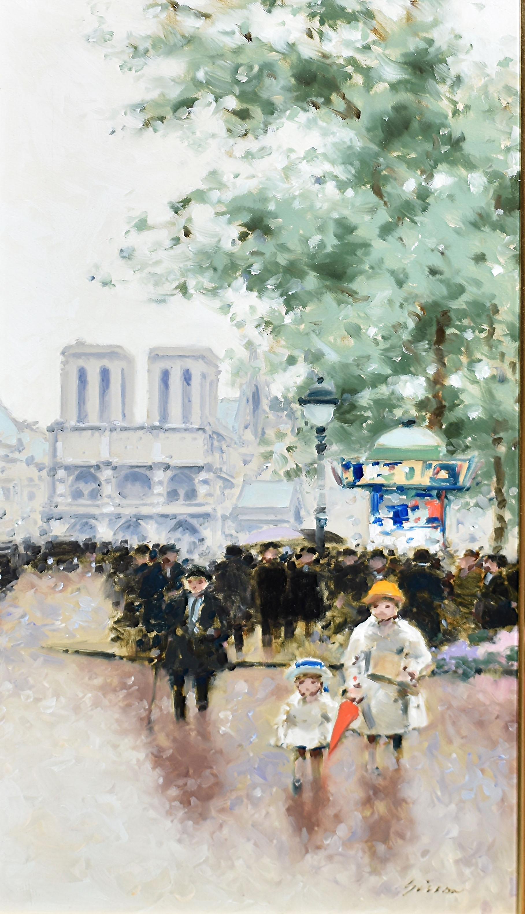 Andre Gisson Antique Original Impressionist Paris Street Scene Figure Painting - Brown Figurative Painting by André Gisson