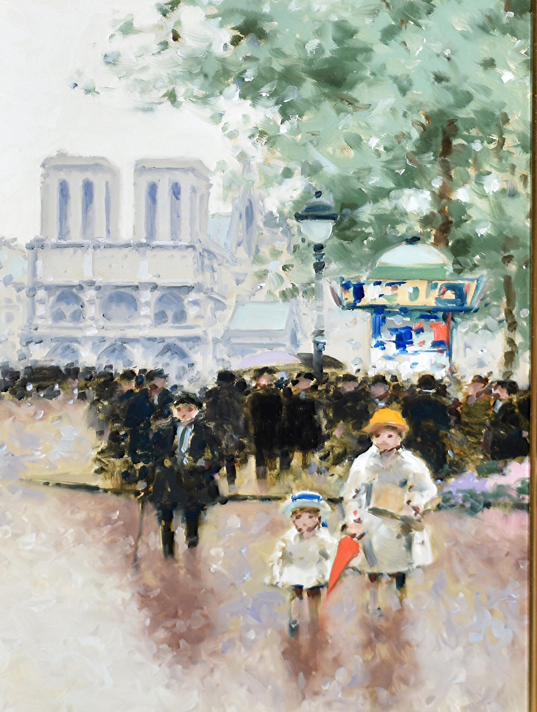 Antique French impressionist street scene by Andre Gisson  (1921 - 2003).  Oil on canvas, circa 1950.  Signed.  Displayed in a period  frame.  Image size, 12